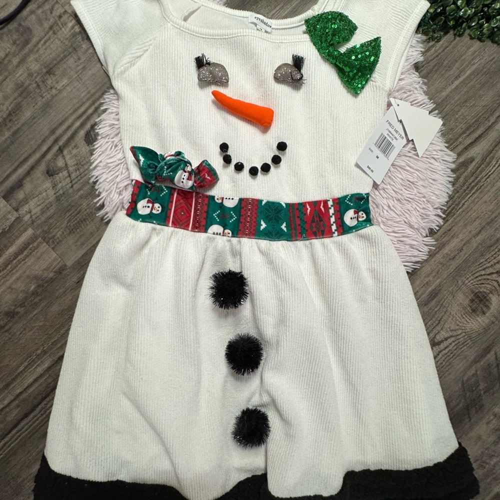 Festive Snowman Dress - White and Green